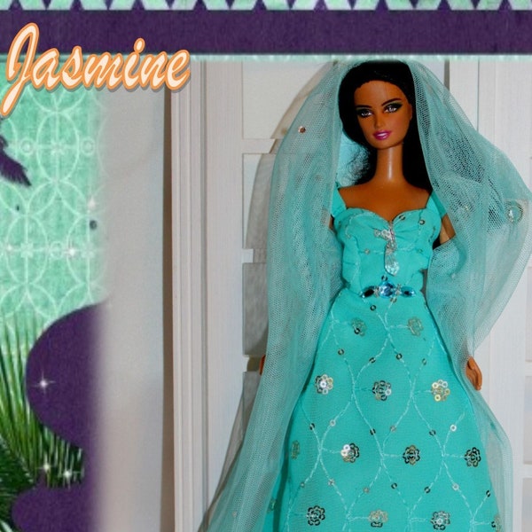 The Fairy Tale Collection: Jasmine Princess Gown. Gown with Beading and Sheer Scarf. Fits 11.5" to 12" Fashion Dolls. Girl Gift. Clothes