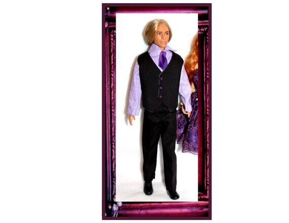 Traje de 3 piezas camisa morada chaleco negro forrado de | Etsy España
