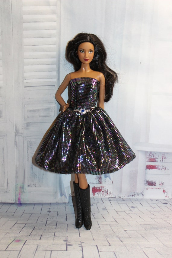 Robe noire faite à la main pour poupée Barbie, vêtements de
