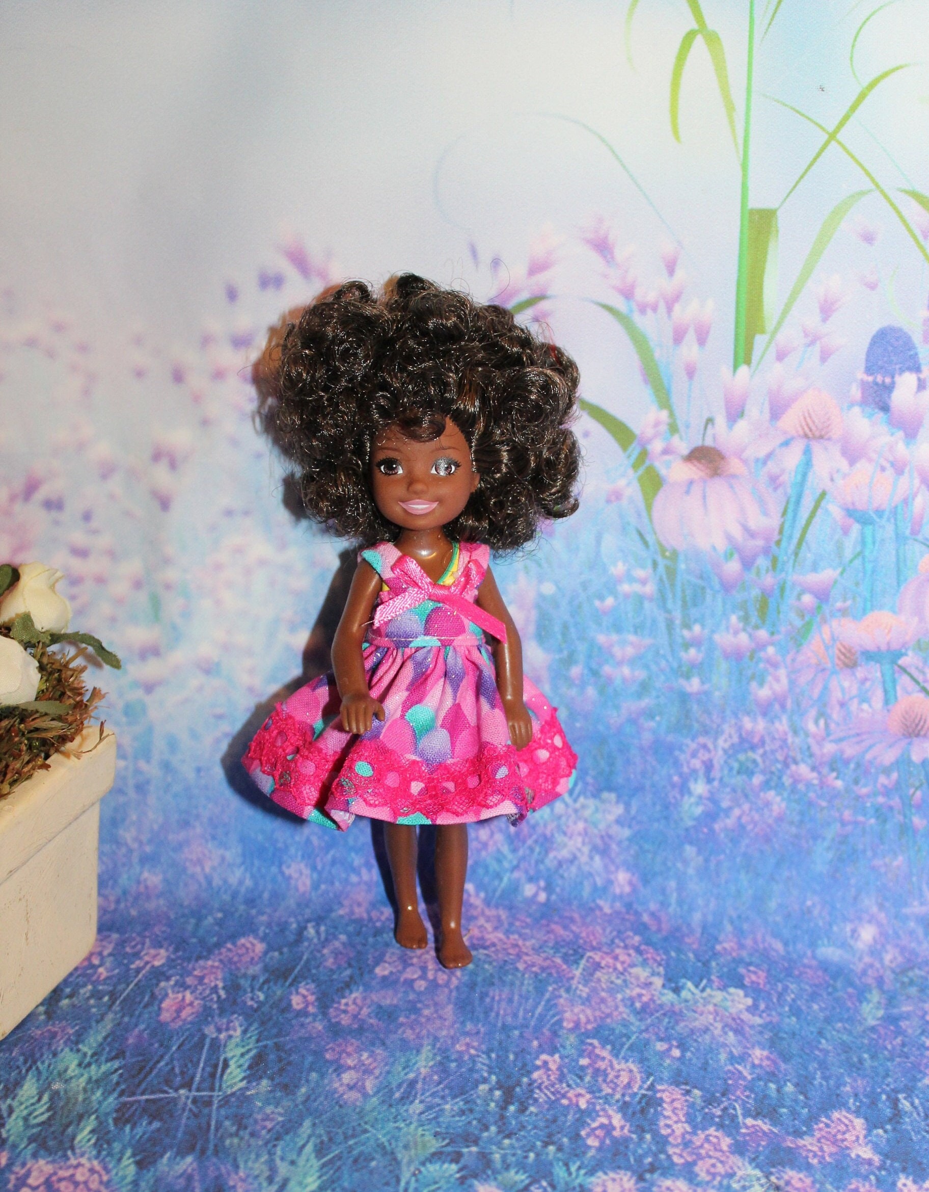 Tiny Frock Shop Barbie® Curvy Size Blue Cabbage Rose Black Capri
