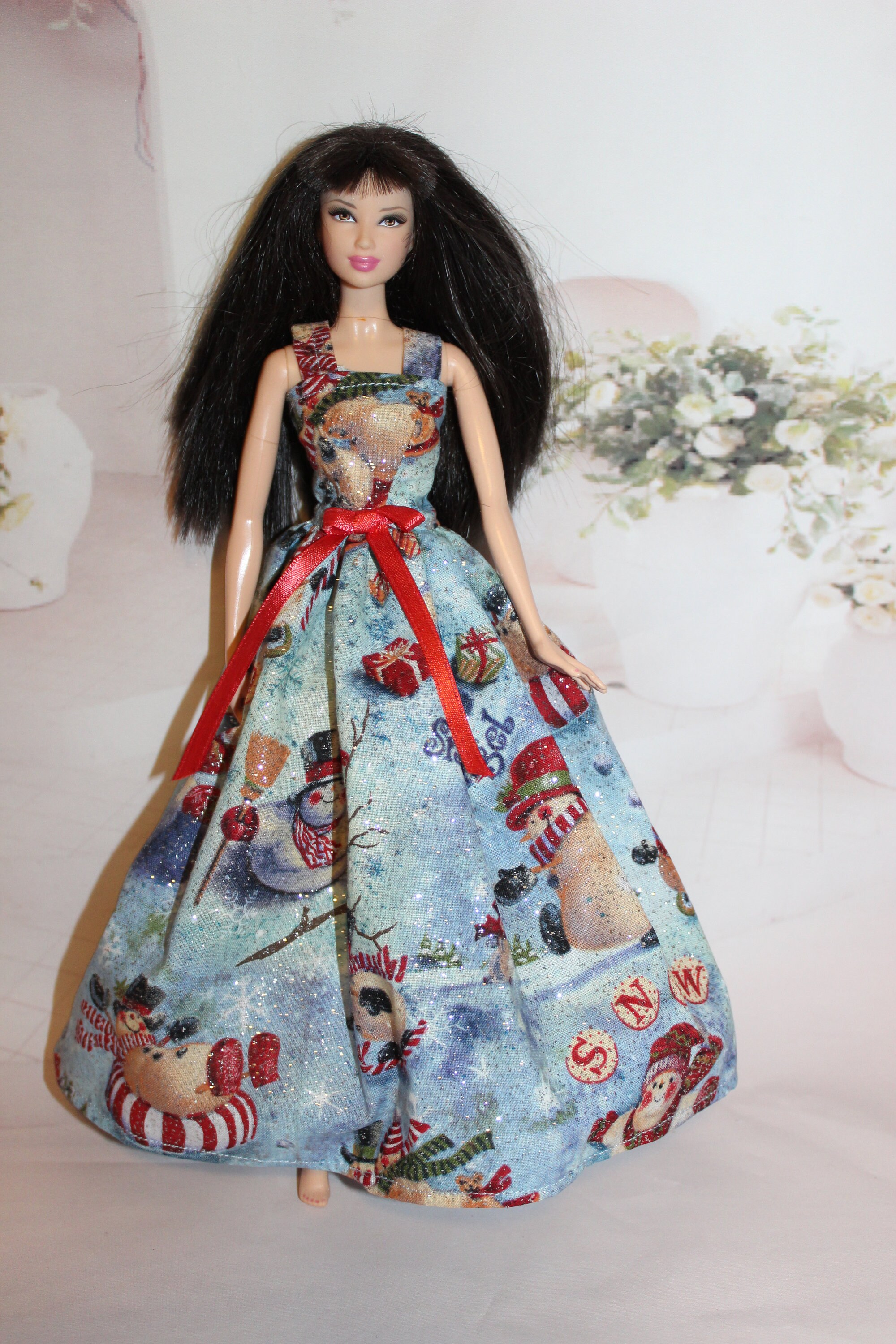 robe barbie noel neige scintillante , vêtement poupée mannequin