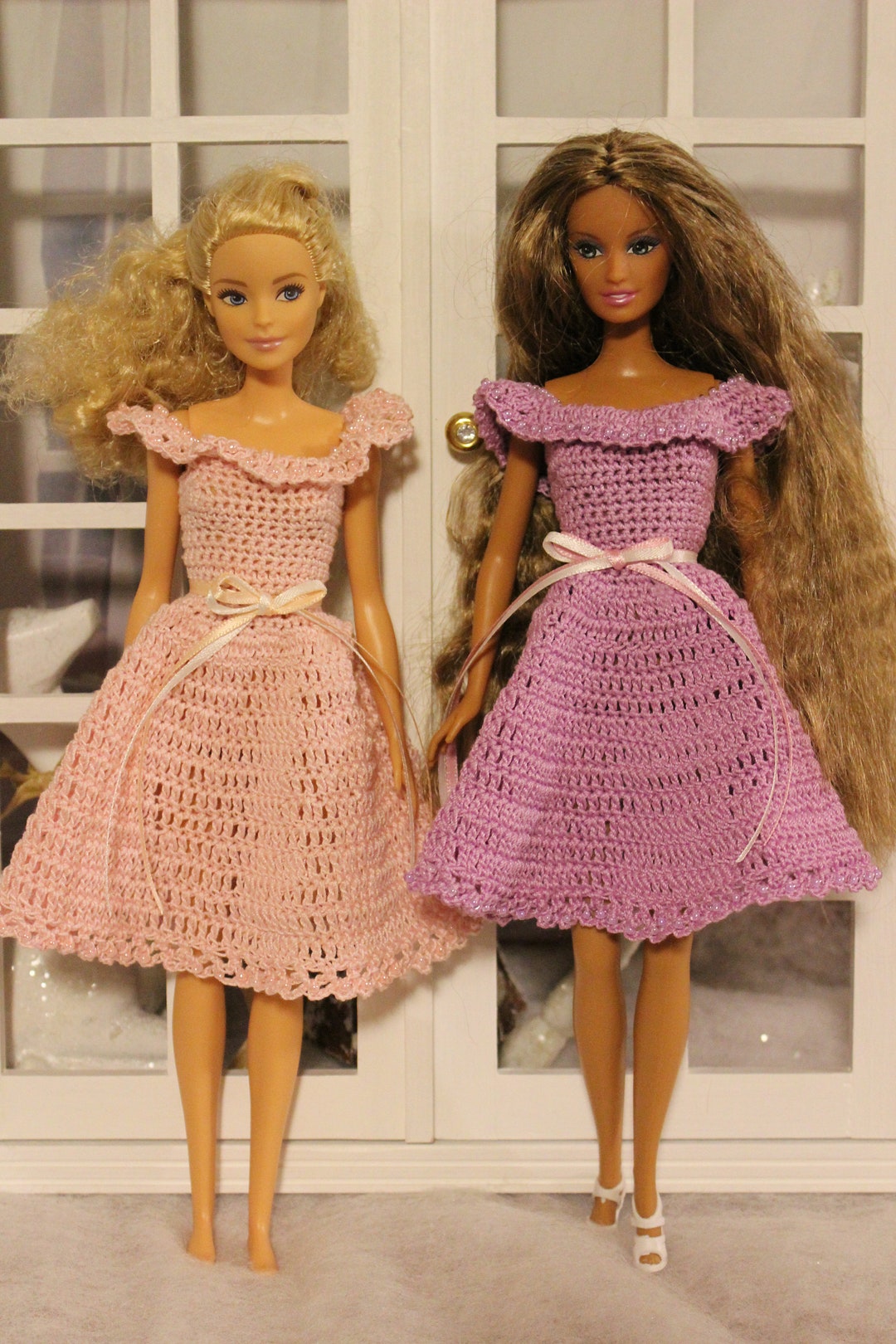 vooroordeel bal Verhogen Pink or Purple Hand Crocheted Dress With Beads. Fashion Doll - Etsy Denmark