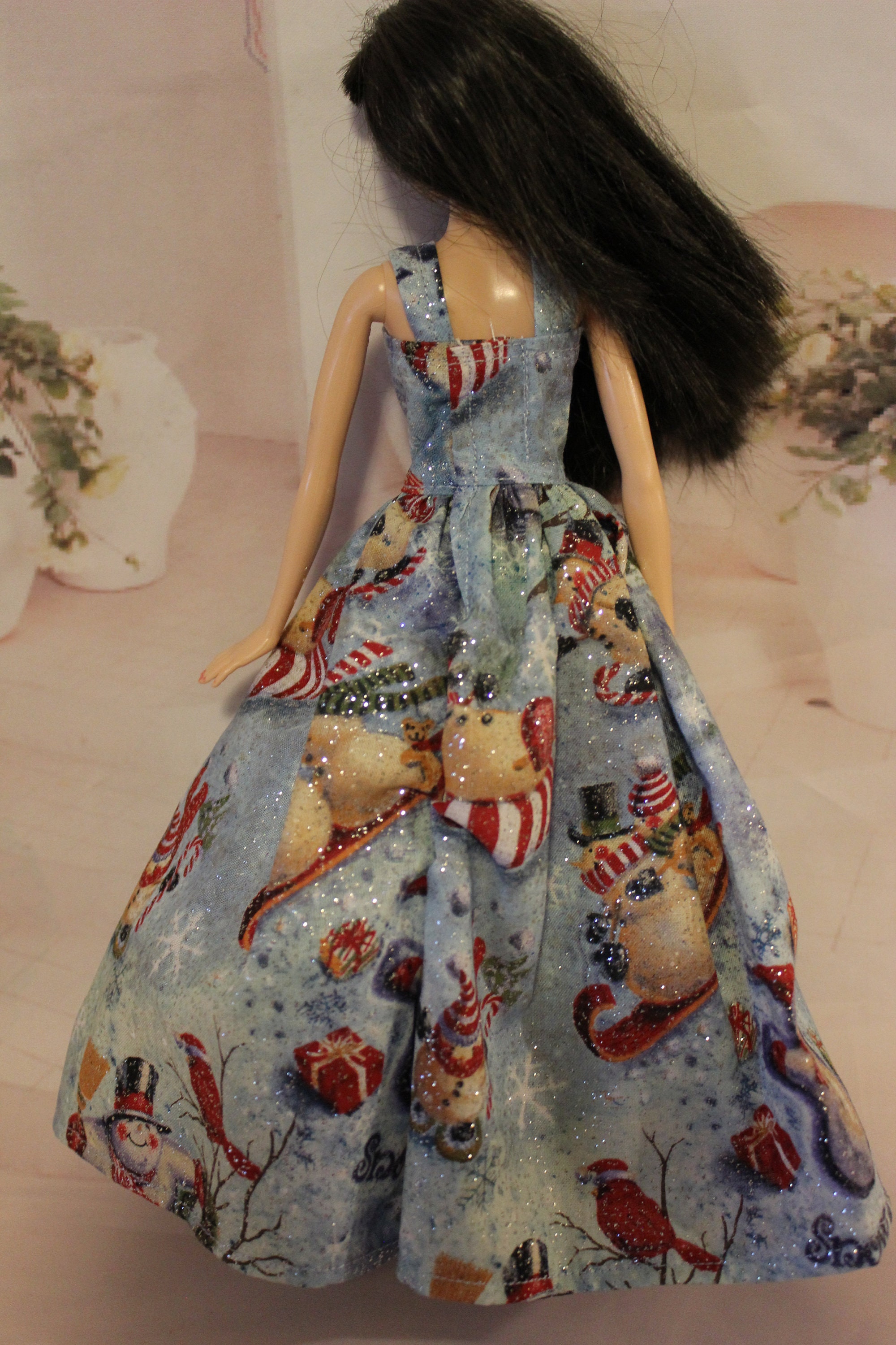 robe barbie noel neige scintillante , vêtement poupée mannequin fashion  doll