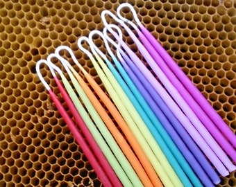 Beeswax Candles, Festive Rainbow Colors, 16  Birthday Candles