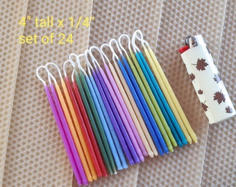 Beeswax Birthday Candles, 12 Colors 24 Candles, Natural Wax Tapers for Celebrations and Rituals