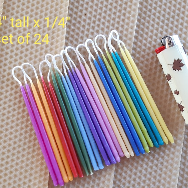 Beeswax Birthday Candles, 12 Colors 24 Candles, Natural Wax Tapers for Celebrations and Rituals