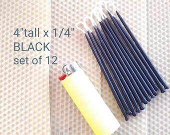 12 Beeswax Black Candles, Hand Dipped Tapers for Meditation, Ritual, Parties and Birthdays