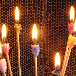 12 Bee Torches, Rainbow Color Beeswax Birthday Candles, Mini Torch in Assorted Colors, Small Candles on Sticks, Wedding Decor & Ceremonial image 3