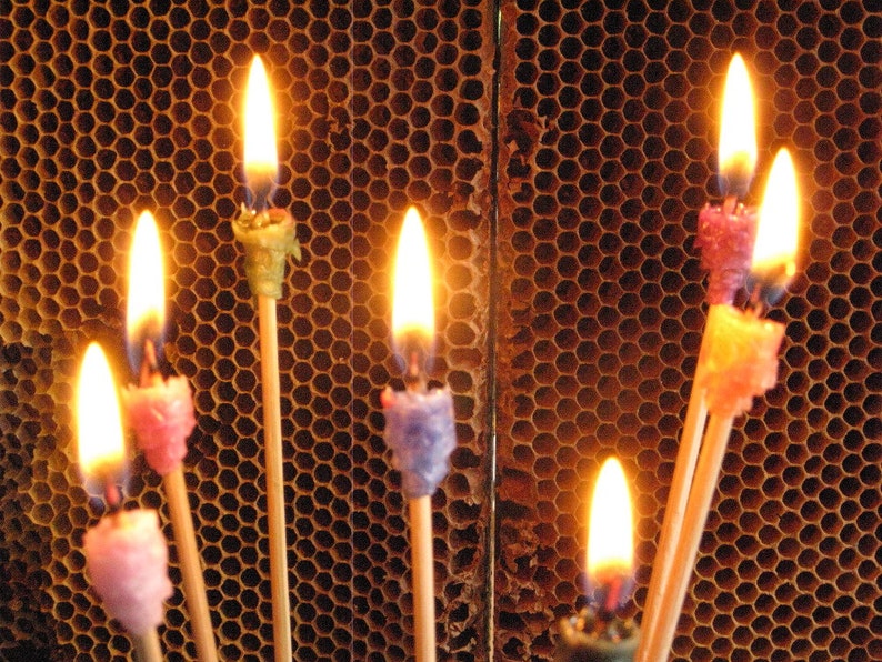 12 Bee Torches, Rainbow Color Beeswax Birthday Candles, Mini Torch in Assorted Colors, Small Candles on Sticks, Wedding Decor & Ceremonial image 3