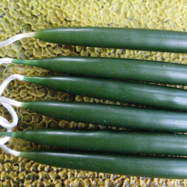 6 Green Beeswax Christmas Candles, Hand Dipped Holiday Tapers