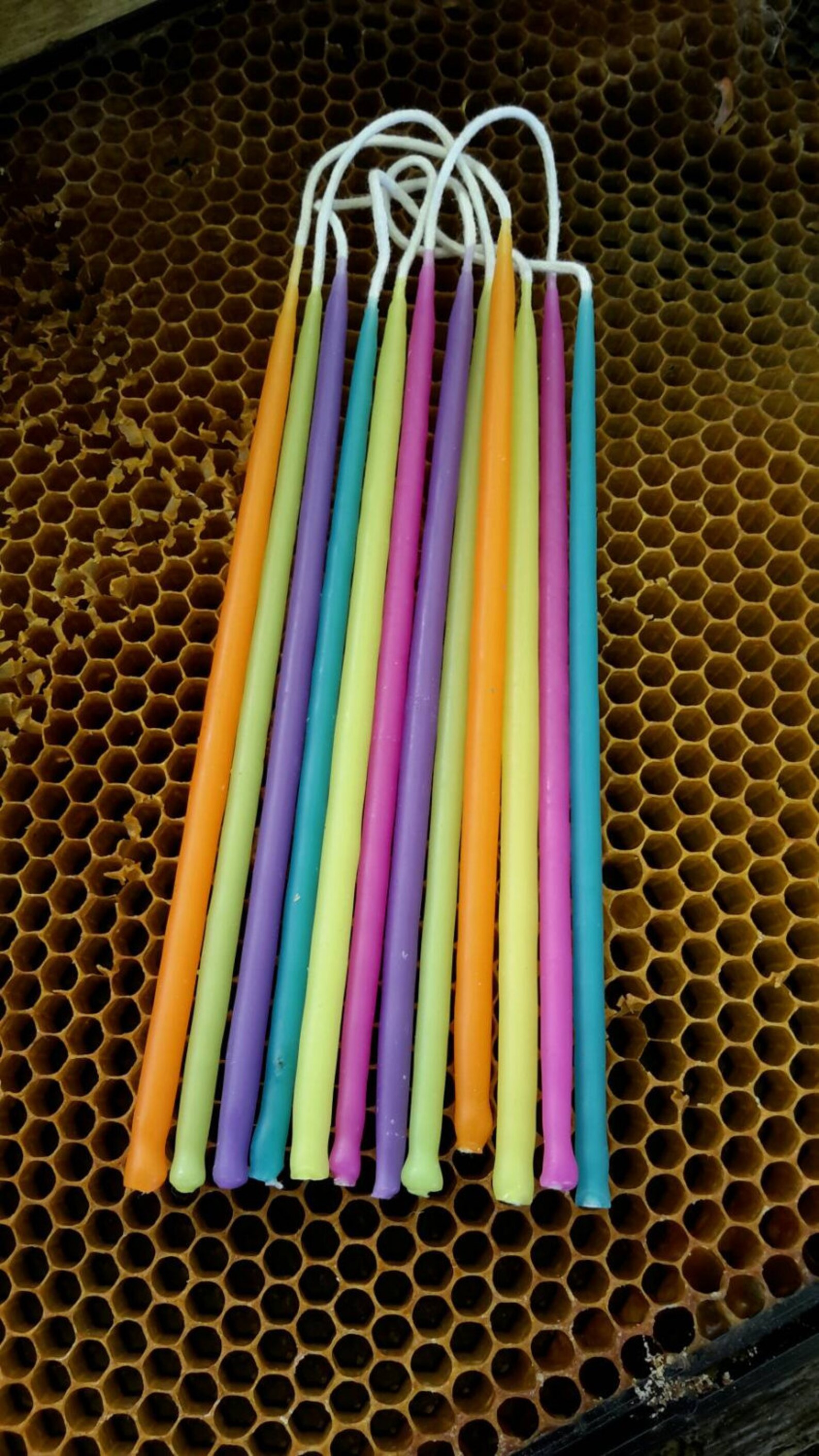 Bijenwas kaarsen lange dunne regenboog gekleurde tapers | Etsy