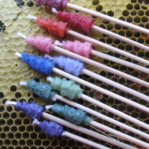 12 Bee Torches, Rainbow Color Beeswax Birthday Candles, Mini Torch in Assorted Colors, Small Candles on Sticks, Wedding Decor & Ceremonial image 2