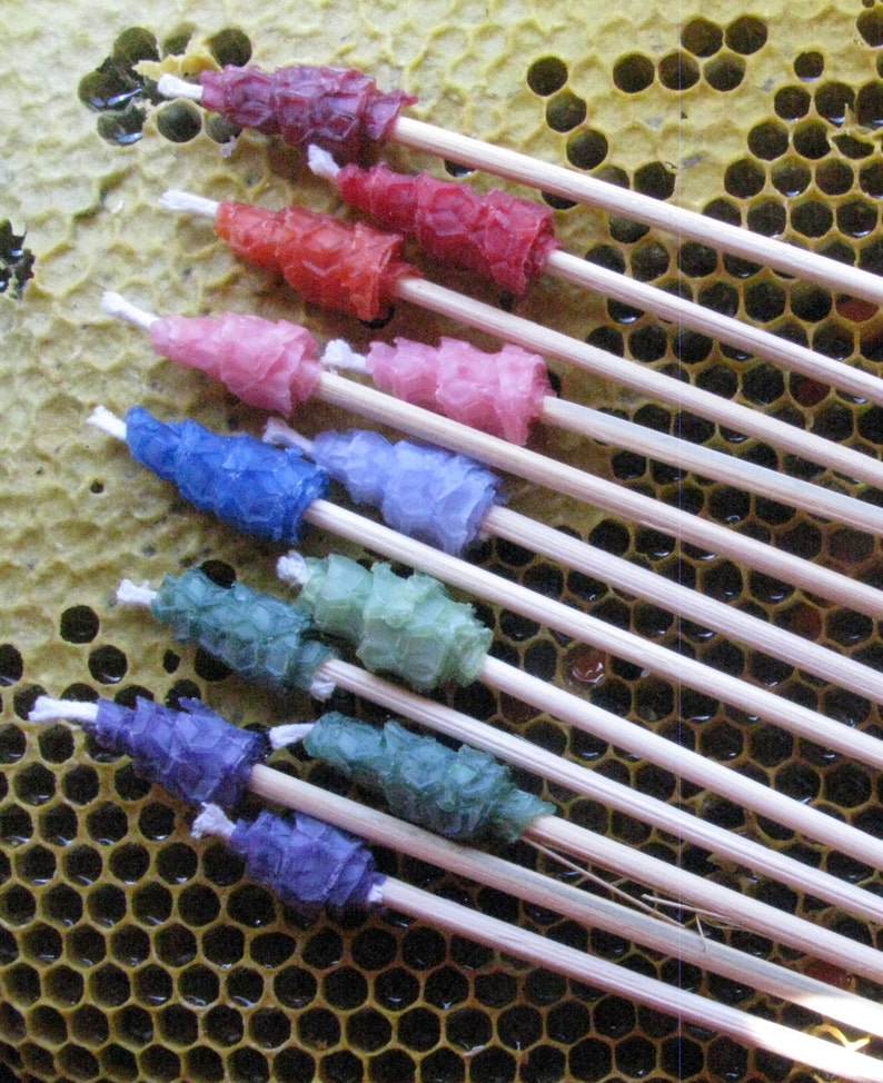 12 Bee Torches, Rainbow Color Beeswax Birthday Candles, Mini Torch in Assorted Colors, Small Candles on Sticks, Wedding Decor & Ceremonial image 2