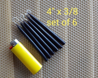 BLACK beeswax candles. 4" tall x 3/8" Set of 6