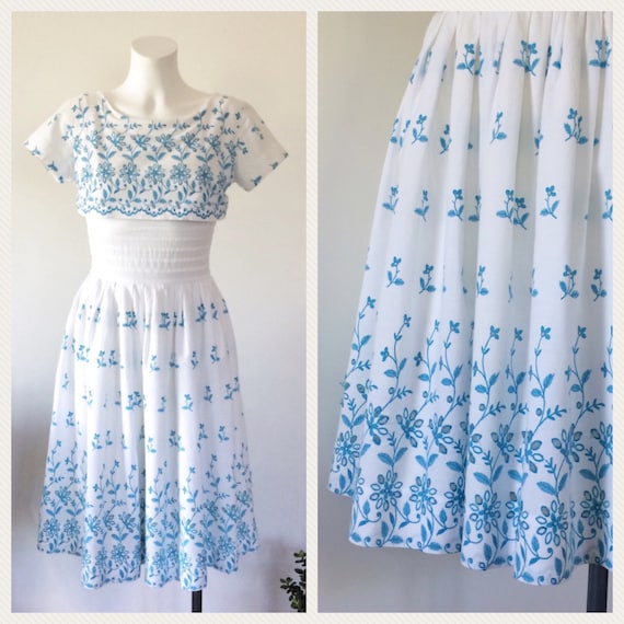 Vintage 50s Dress, 1950s White Eyelet Dress, Cotto