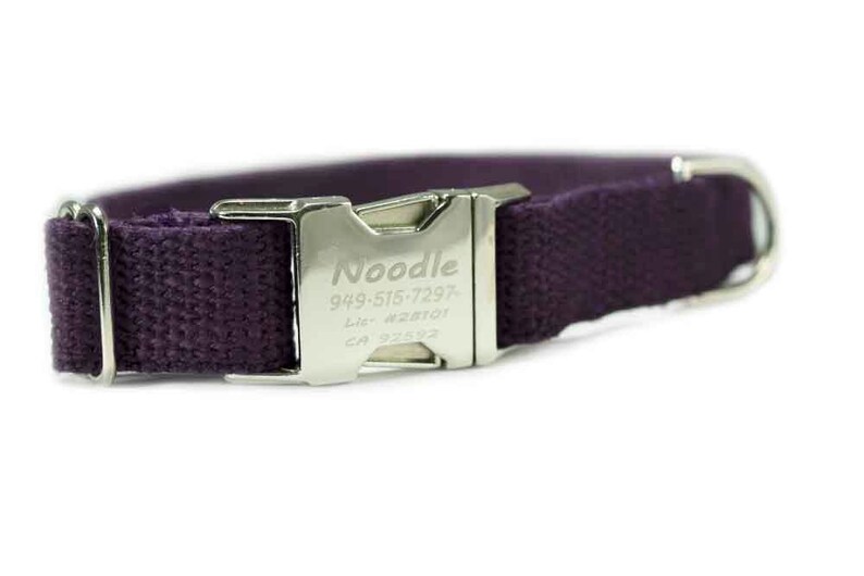 Hemp Dog Collar With Metal Engraved Buckle Purple 1 Etsy