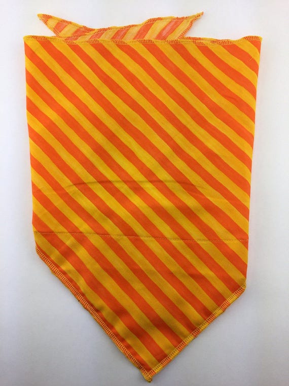 Orange Candy Stripes: Cotton Stash pocket bandana w/ Bright Orange & Yellow Diagonal Stripe Print