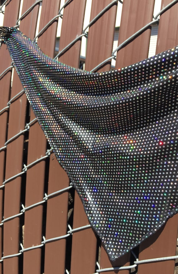 Black Spandex Bandana w/ Silver Holographic Polka Dots and Hidden Stash Pocket