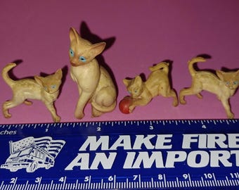 Vintage Miniature Cat Family of 4 - Hong Kong - Rubber