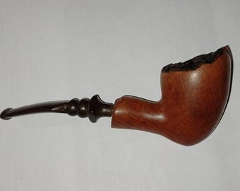 Vintage Freehand Smoking Pipe With Curved Stem - Made In Israel