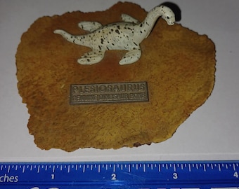 Plesiosaurus Genuine Dinosaur Fossil Bone Section With Dinosaur Figure On Top