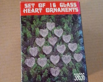 Set of 16 Spun Glass Heart Ornaments