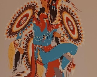 Woody Crumbo Humming Bird Dance Silkscreen Print - Matted & Ready To Frame