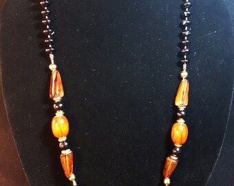 Orange and Black Boho Beaded Necklace