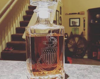 US Coast Guard Etched Decanter, FREE SHIPPING Christmas Gift, Departing Gift, Wedding Gift, Groomsman, Chief, Valentines Day, Advancement