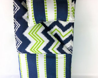 18" Doll Sleeping Bag -  Navy/Lime Green/White Prints