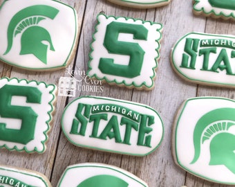Michigan State Logo Decorated Sugar Cookies, 1 Dozen Cookies, Graduation, Birthday Party Favor, Dessert Table
