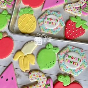 Twotti Frutti Decorated Sugar Cookies, 1 Dozen Cookies, Birthday Party, Edible Favors, Dessert Table, Tooty Fruity, Twotti Fruity