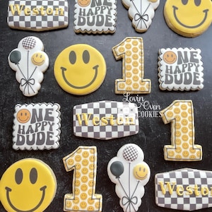 One Happy Dude First Birthday Decorated Sugar Cookies, 1 Dozen Cookies, Birthday Party