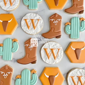 Western Theme Bridal Shower Decorated Cookies 1 Dozen Cookies, Cowgirl, Cowboy Boot and Cactus, Engagement Party, Wedding Reception