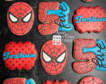 Superhero Decorated Sugar Cookies, 1 Dozen Cookies, Birthday Party Edible Favor, Dessert Table