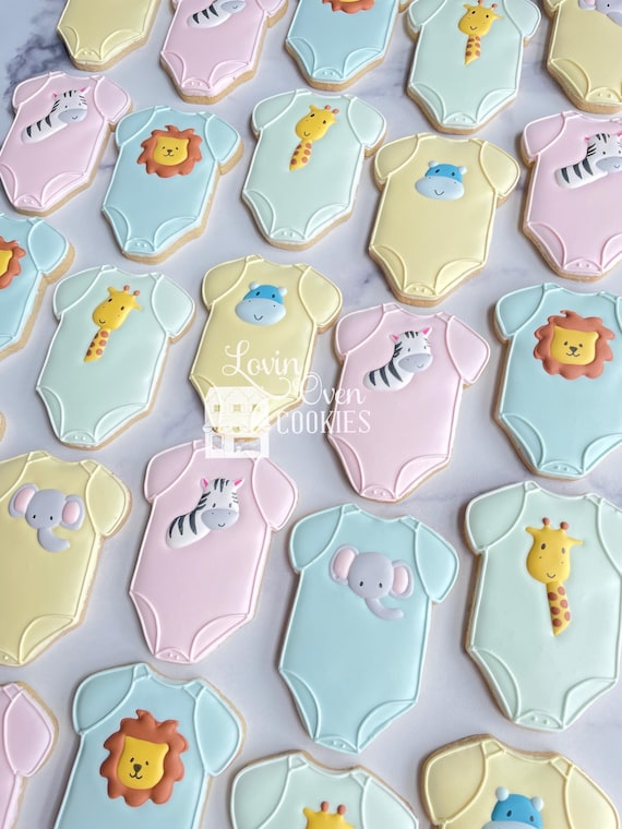 Safari Jungle Theme Decorated Sugar Cookies, 1 Dozen Cookies, Baby Shower, Birthday, Edible Favor, Dessert Table, Giraffe, Lion, Elephant,