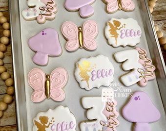 Fairy Garden Birthday Decorated Sugar Cookies, 1 Dozen Cookies, Birthday Party