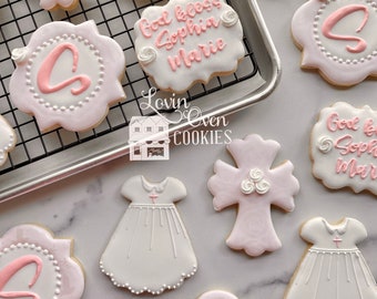 Baptism, Christening, First Communion, Confirmation, 1 Dozen Decorated Sugar Cookies, Edible Favors, Dessert Table