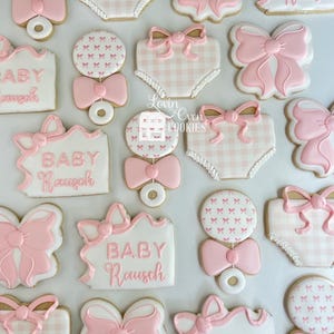 Pink Bow Baby Shower Decorated Sugar Cookies, 1 Dozen cookies, Shower favor, Bows and Blooms Theme