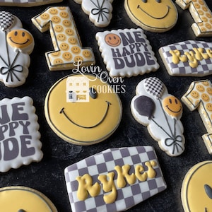 One Happy Dude First Birthday Decorated Sugar Cookies, 1 Dozen Cookies, Birthday Party