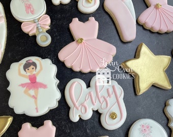 Ballerina Birthday Decorated Sugar Cookies, 1 Dozen Cookies, Birthday Party Edible Favors, Dessert Table