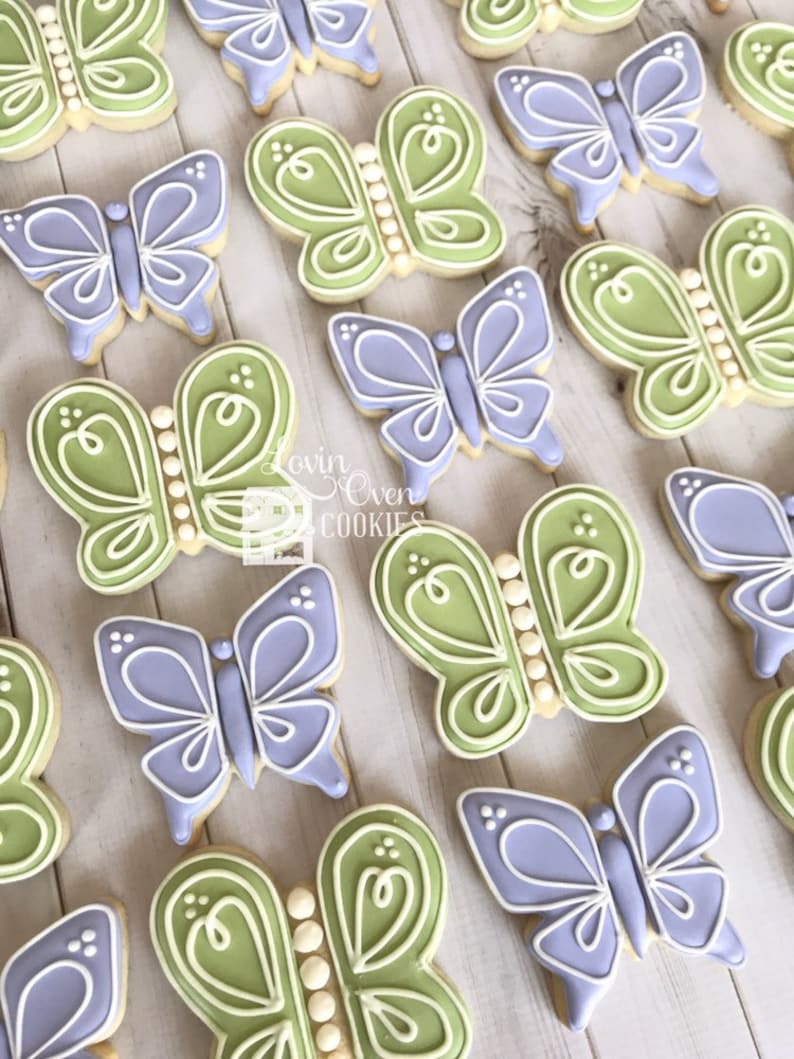 Butterfly Decorated Sugar Cookies , 1 Dozen Cookies, Garden Fairy Tea Party Favors, Dessert Table image 1