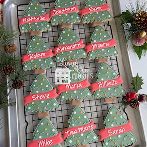 Galletas de azúcar decoradas con forma de árbol de Navidad personalizadas - 1 docena de galletas de azúcar decoradas