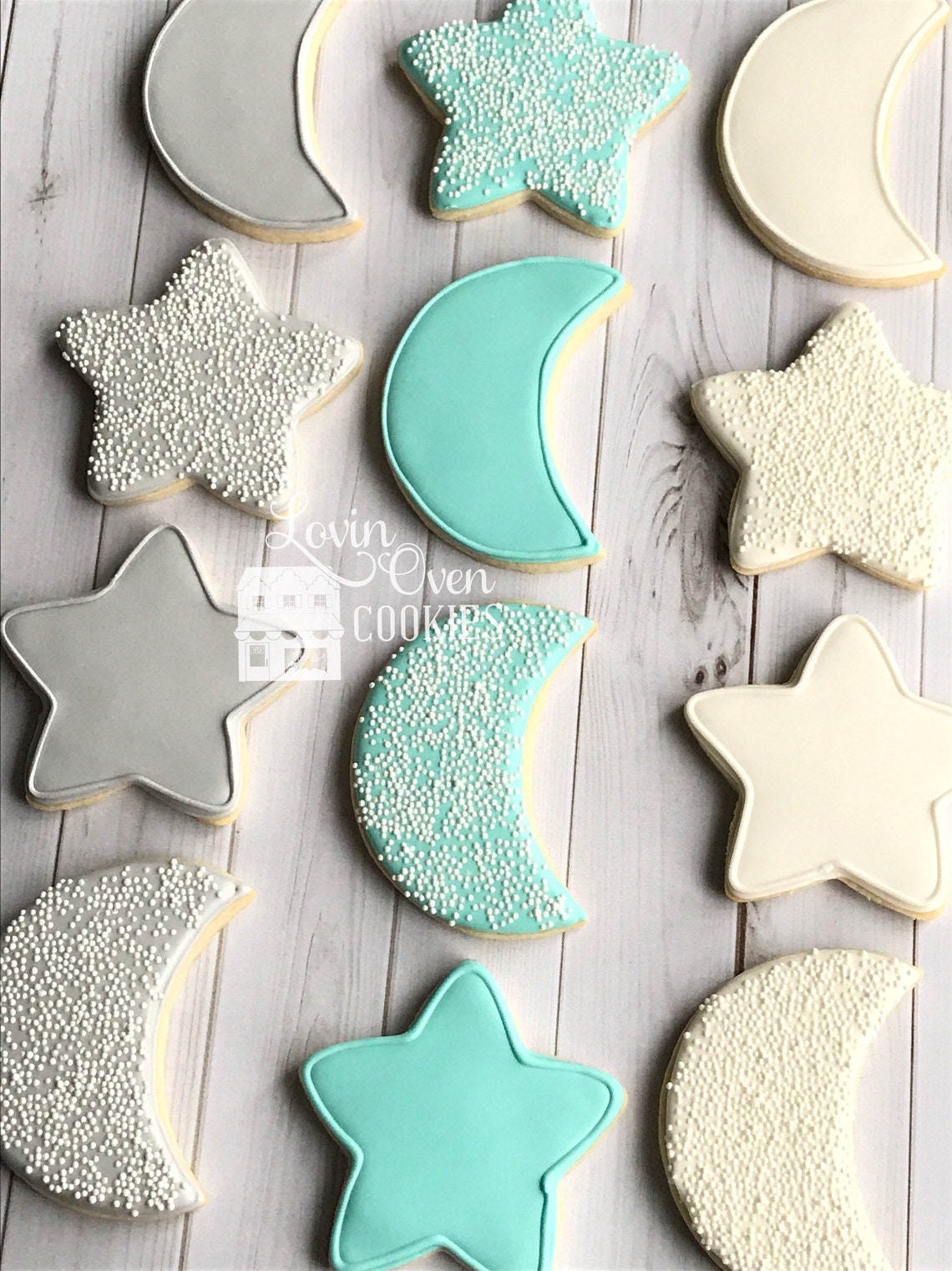 Moon and Star Decorated Sugar Cookies 1 Dozen Baby Shower Etsy