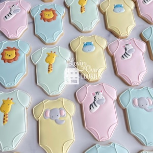 Galletas de azúcar decoradas con temática de safari y jungla, 1 docena de galletas, baby shower, cumpleaños, recuerdo comestible, mesa de postres, jirafa, león, elefante, imagen 7