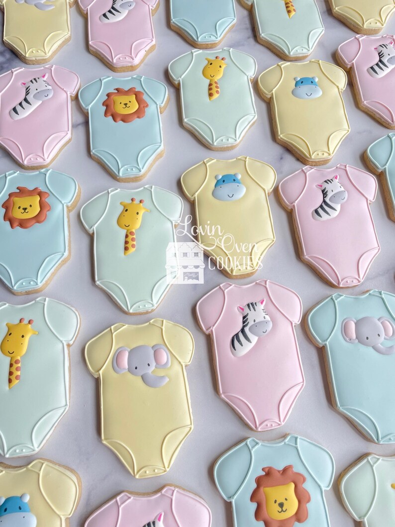 Galletas de azúcar decoradas con temática de safari y jungla, 1 docena de galletas, baby shower, cumpleaños, recuerdo comestible, mesa de postres, jirafa, león, elefante, imagen 7
