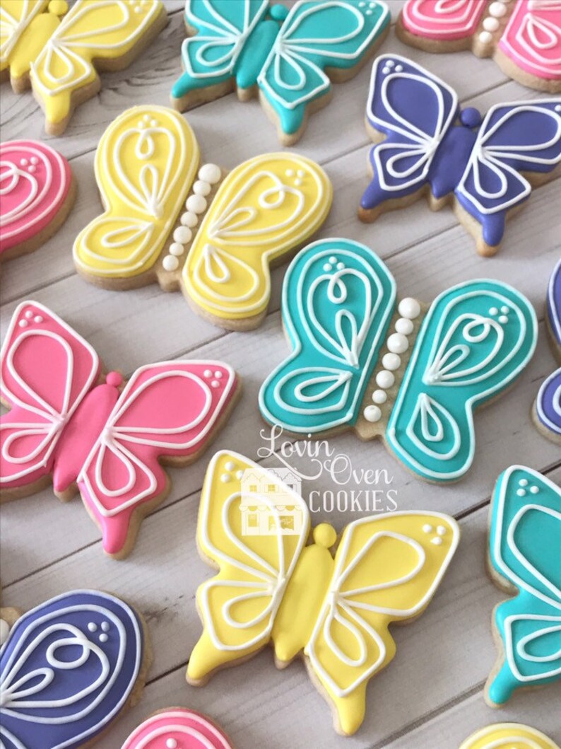 Butterfly Decorated Sugar Cookies , 1 Dozen Cookies, Garden Fairy Tea Party Favors, Dessert Table image 2