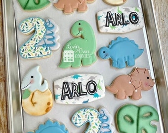 Dinosaur Themed Decorated Sugar Cookies, 1 Dozen cookies, Dino cookies, Birthday Party