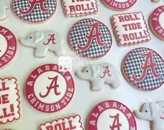 Alabama Crimson Tide Logo Decorated Sugar Cookies, 1 Dozen Cookies, Sports Theme, Graduation, Birthday Party, Edible Favor, Grooms Cake