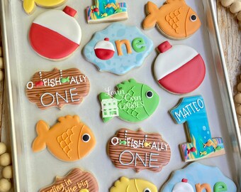 O Fish Ally One Decorated Sugar Cookies, 1 Dozen Cookies, Birthday Party, Reeling In The Big One, ofishally one, officially one